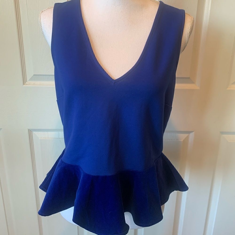 🎄J Crew Peplum Cobalt Blue Velvet Top